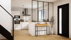 cuisine avec verrière sur sous-bassement